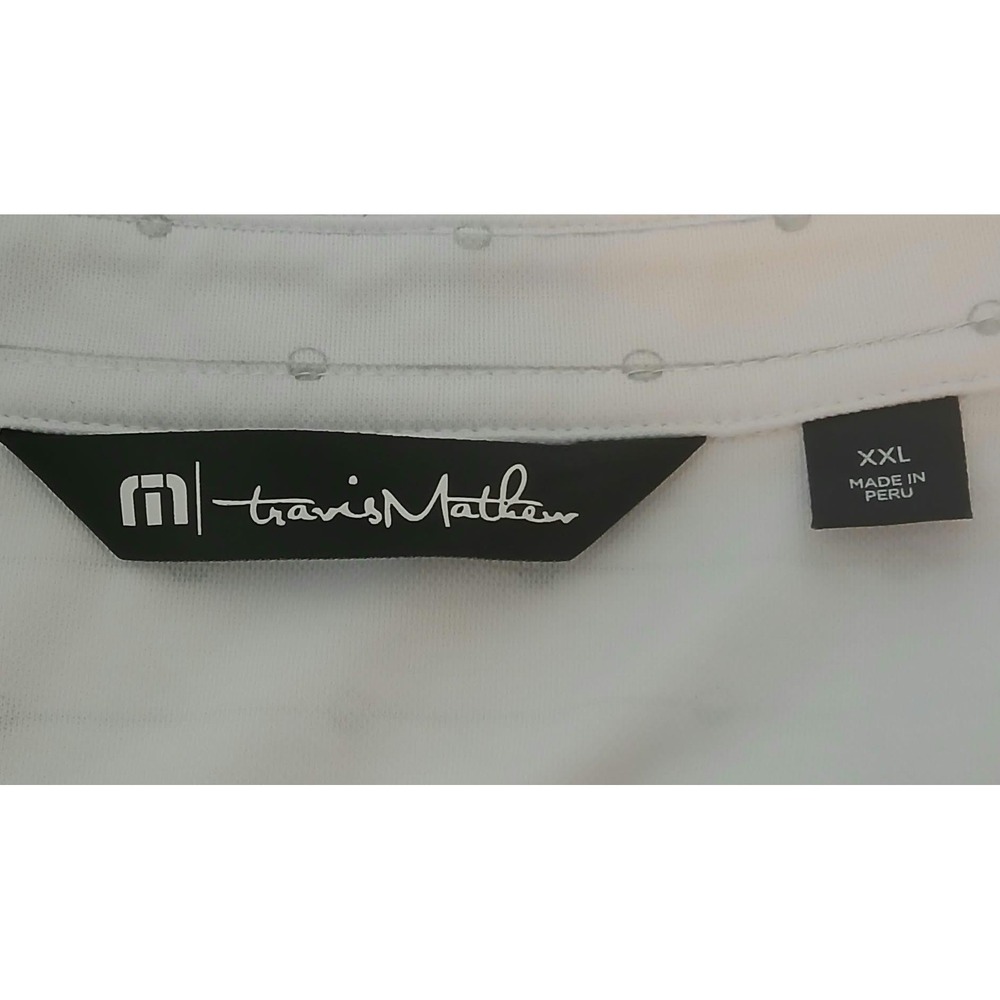 Travis Mathew Mens XXL White Grey Striped Dot Performance Golf Polo Shirt - Picture 4 of 4